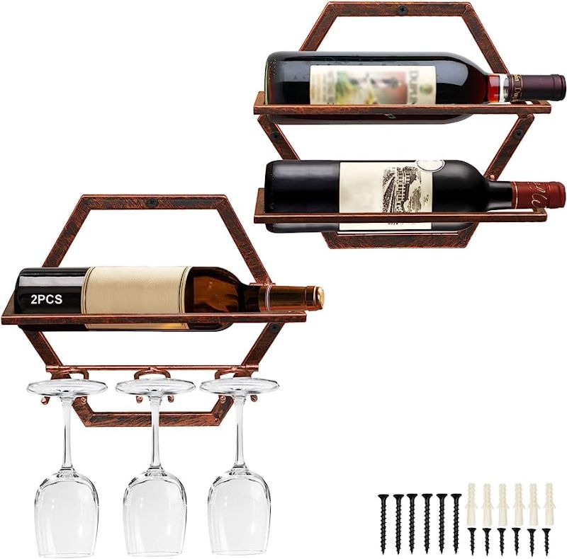 Photo 1 of  2Pcs Wall Mounted Wine Bottle Rack, Metal Hanging Wine Display Holder Organizer
