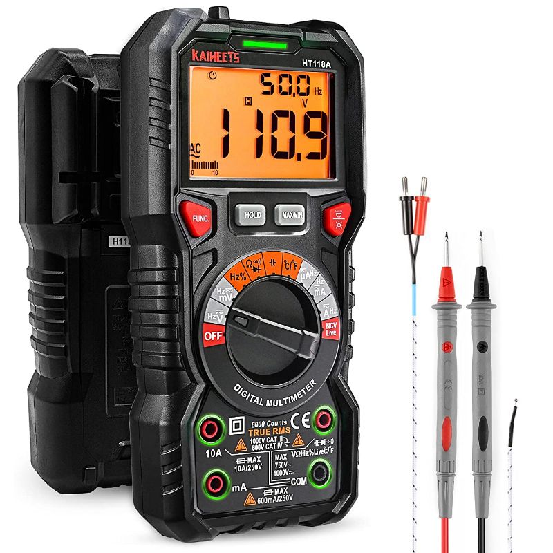 Photo 1 of KAIWEETS Digital Multimeter TRMS 6000 Counts Voltmeter Auto-Ranging Fast Accurately Measures Voltage Current Amp Resistance Diodes Continuity Duty-Cycle Capacitance Temperature for Automotive