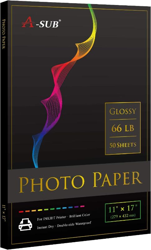 Photo 1 of A-SUB Premium Photo Paper High Glossy 11x17 Inch 66lb for Inkjet Printers 50 Sheets
