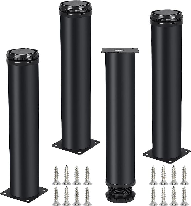 Photo 1 of 4 Piece Metal Furniture Legs, 10 Inch Adjustable Stainless Steel Furniture Legs Round Thickened Replacement Legs Feet for Cabinet Sofa Chair Couch Shelves Coffee Table Desk Bed (Black)
