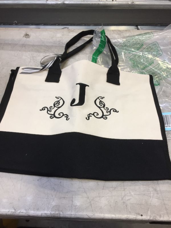 Photo 1 of  Initial Canvas Tote Bag w Makeup Bag Monogram Embroidery Tote Bags for Women w Inner Zipper Pocket Personalized Birthday Teacher Gifts for Friends Mother Hostess Letter J
