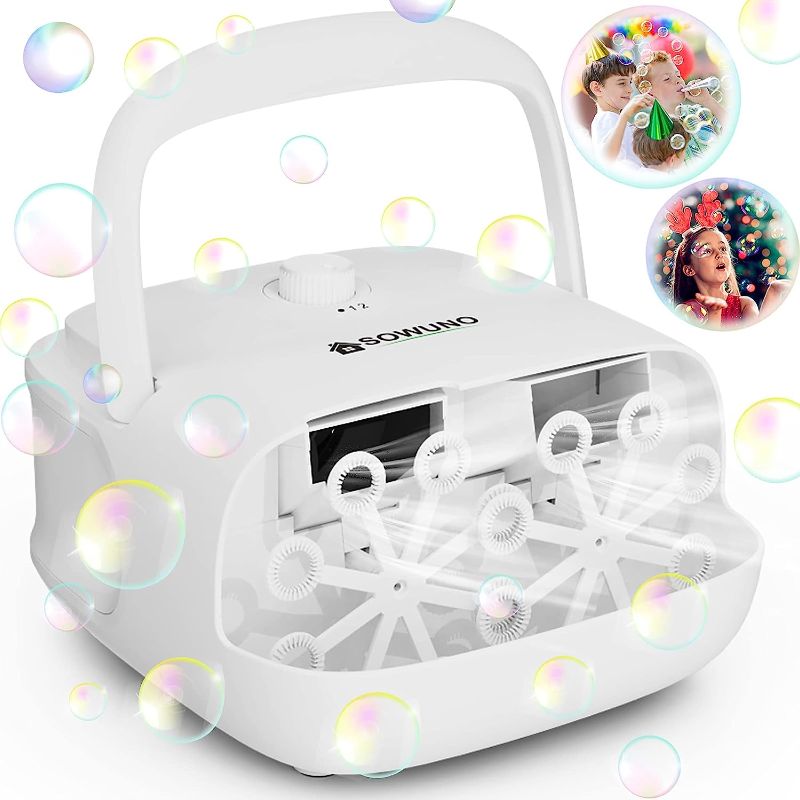 Photo 1 of Bubble Machine, SOWUNO Bubble Blower Machine for Kids and Toddlers, Automatic Bubble Machine with Adjustable Speeds, 11oz Large Bubble Solution Tank, and Foldable Handle for Outdoor Parties (White-1)
