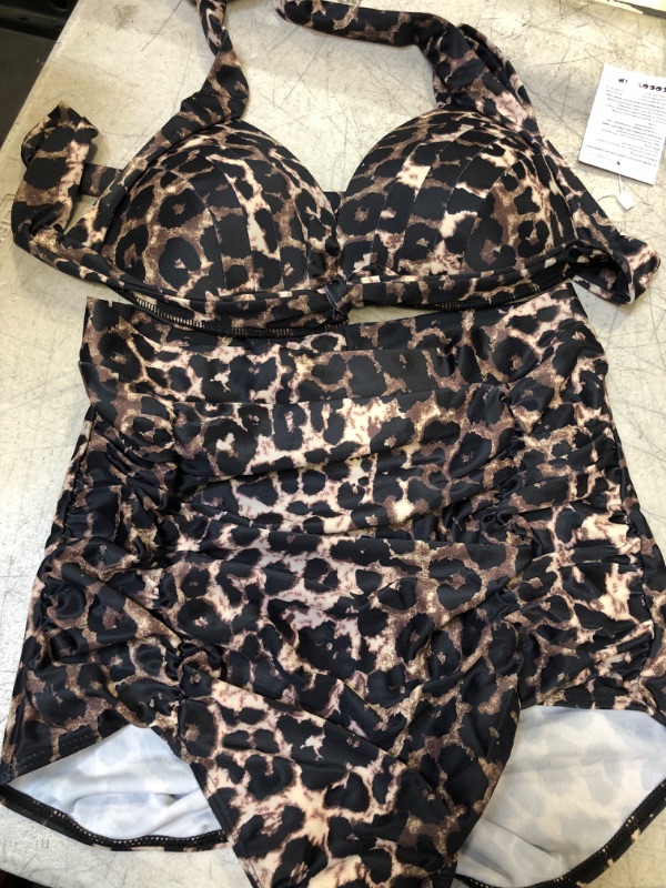 Photo 1 of COCOSHIP WOMENS 2PC BIKINI LEOPARD PRINT BLK/BROWN MED