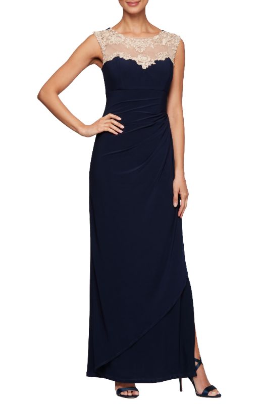 Photo 1 of Alex Evenings Side Ruched Gown in Navy/Nude at Nordstrom, Size 10P