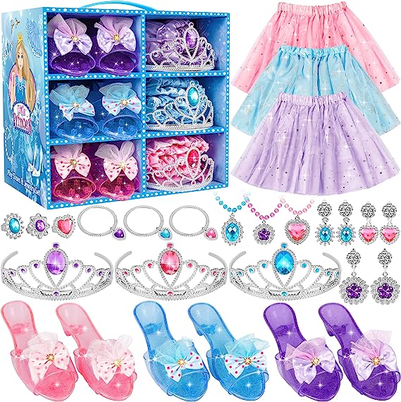 Photo 1 of COLORS DIFFER FROM STOCK PIC....Princess Dress Up Toys & Jewelry Boutique, Princess Costumes Set incl Color Skirts, Shoes, Crowns, Princess Accessories, Girls Role Play Set Gift for 3 4 5 6 Year old Girl Toddler ?B-day Party Favors