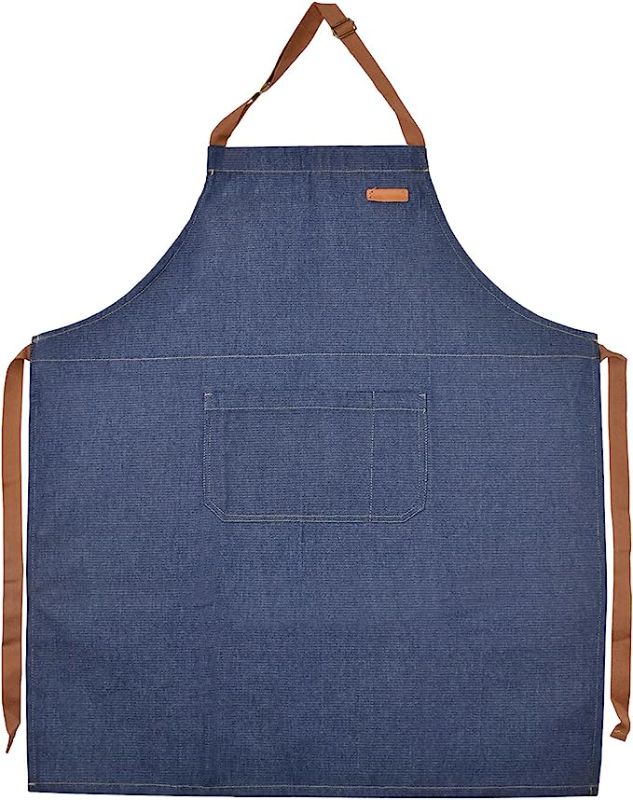 Photo 1 of eywlwaar Denim Apron for Women with 2 Pockets Unisex Jean Apron Adjustable Bib Apron for Work Kitchen Cooking
