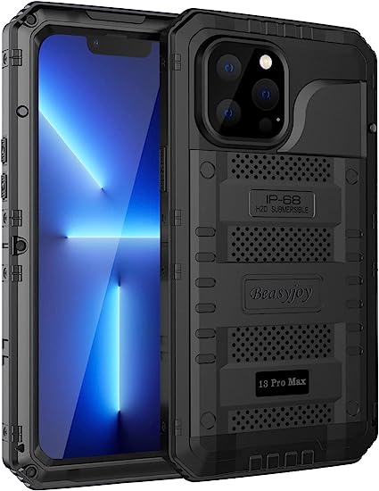 Photo 1 of Beasyjoy for iPhone 13 Pro Max Case, Metal Waterproof Phone Case with Built-in Screen Protector, Full Body Protective Military Grade Shockproof Heavy Duty Rugged Defender Cover 6.7 Inch, Black
