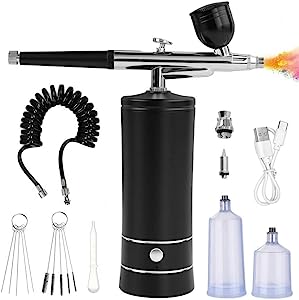 Photo 1 of Airbrush Kit with Compressor, Auto Handheld Airbrush Gun with 0.3mm Tip, Rechargeable, Portable Air Brushes for Painting, Tattoo, Nail Art, Model Coloring, Makeup, Cake

