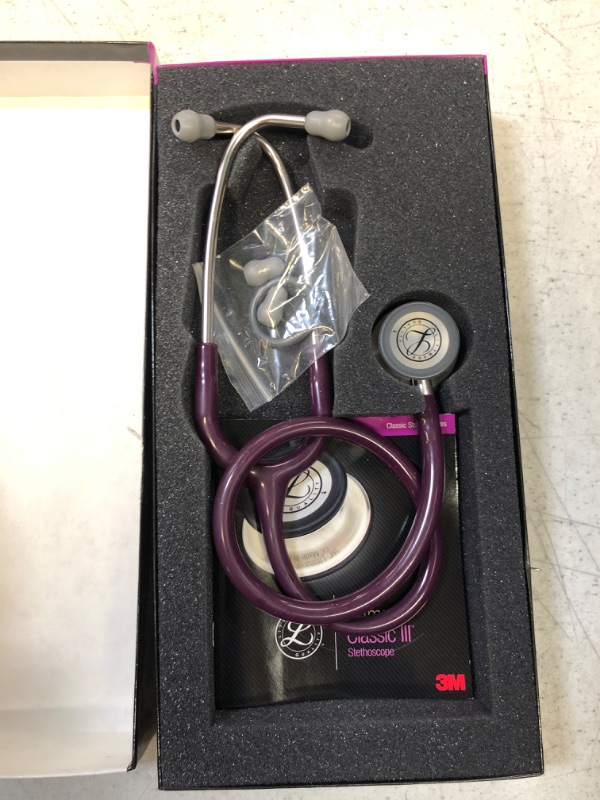 Photo 2 of 3M Littmann Classic III Monitoring Stethoscope, Plum Tube, 27 inch, 5831 Plum Tube Stethoscope