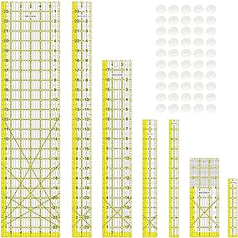 Photo 1 of Acrylic Ruler 7 Piece Set, Non Slip Rings 50 Pieces?Quilting Rulers, Size (6"x24"),(2"x24"),(3"x18"),(3"x8"),(1.5"x12"),(1"x12"),(1"x6")
