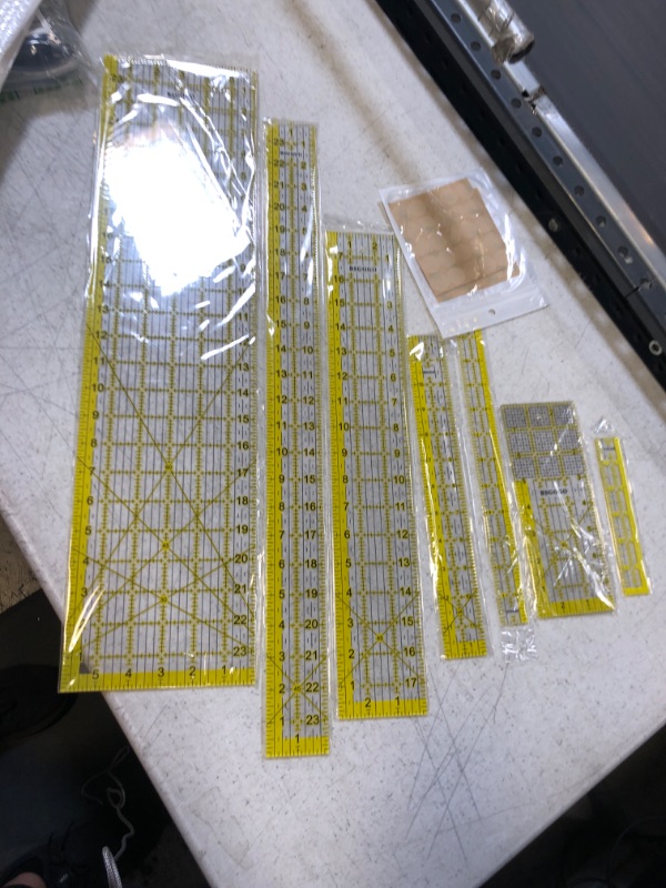 Photo 2 of Acrylic Ruler 7 Piece Set, Non Slip Rings 50 Pieces?Quilting Rulers, Size (6"x24"),(2"x24"),(3"x18"),(3"x8"),(1.5"x12"),(1"x12"),(1"x6")
