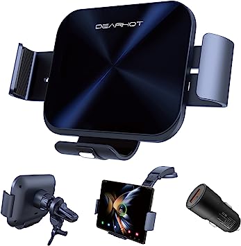 Photo 1 of DearHot 15W Dual Coil Qi Wireless Car Charger Mirror Mount Holder Compatible for Samsung Galaxy Z Fold4 Fold3 Z Fold2 Fold S23 Ultra Note20 iPhone 14 Pro Max Pixel 6 Pro Auto Clamp Fast Car Charger