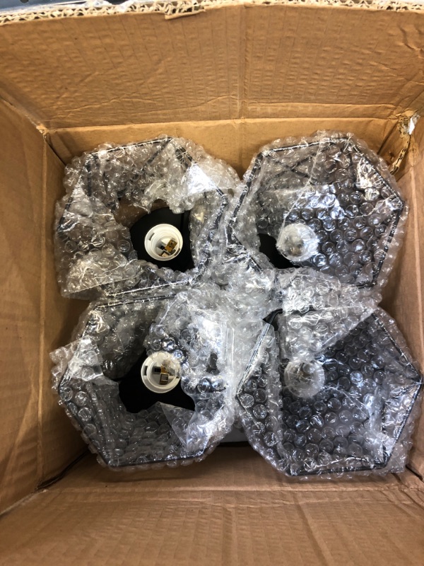 Photo 1 of 4 Pack Industrial Vintage Ceiling Light Fixture, E26 Metal Rustic Cage Light Fixtures, Semi Flush Mount Ceiling Light Fixture for Hallway Farmhouse Porch Stairway, Black