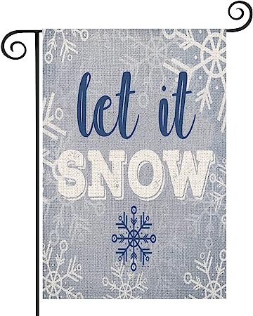Photo 1 of Yameeta Let it Snow Winter Garden Flag Vertical Double Sided 12.5x18 Inch Merry Christmas Snowflakes White Blue Winter Holiday Yard Outdoor Farmhouse Decoration Burlap Flags