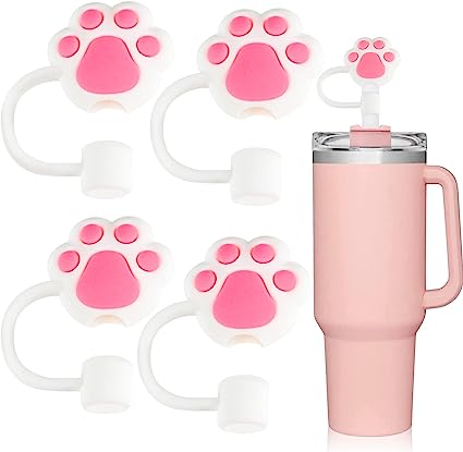 Photo 1 of 2 PACK---- Baseola 4Pcs Cat Paw Straw Covers Compatible with Stanley 40 OZ Tumbler Cups, Reusable Silicone Straw Tip Toppers for 0.4 inch/10mm Straws,Soft Protector Cover