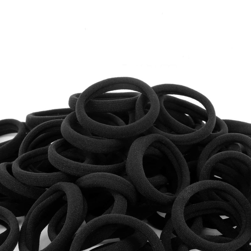 Photo 1 of 2 PACK Yoacbbo Large Stretch Hair Ties Bands Holders Headband for Thick Heavy and Curly Diameter 100PCS Black Women Cotton Seamless Bands, Elastic No Damage Hair Girls Band (Black)
