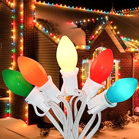 Photo 1 of 25Ft Outdoor Christmas String Lights with Multicolor Ceramic Bulbs (2 Spare)