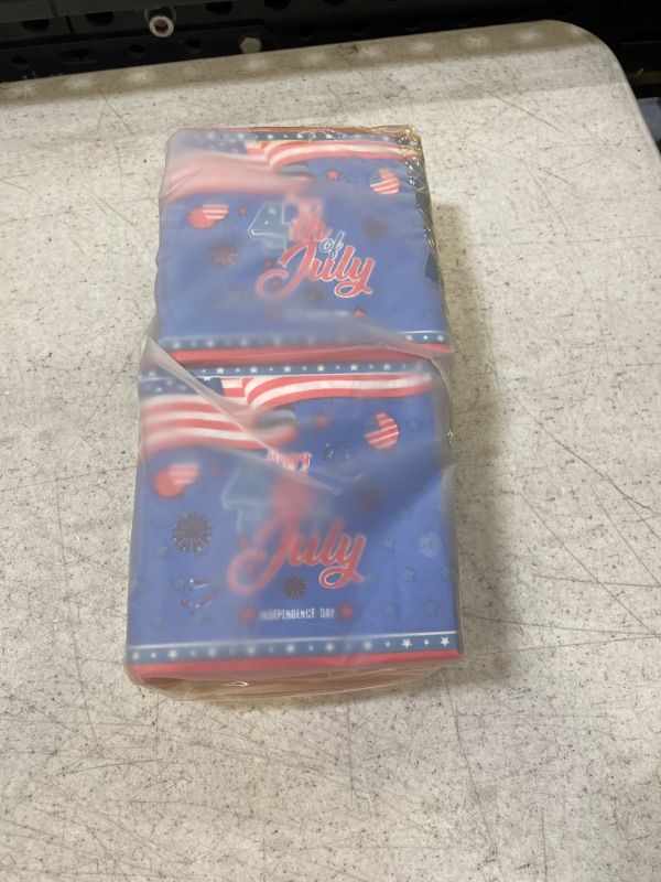 Photo 1 of 200 Pcs American Flag Patriotic Party Supplies 4th of July Disposable Cocktail Paper Napkins Red Blue White American Flag Napkins for USA Theme Party Dinner Veterans Day Election Day Independence Day