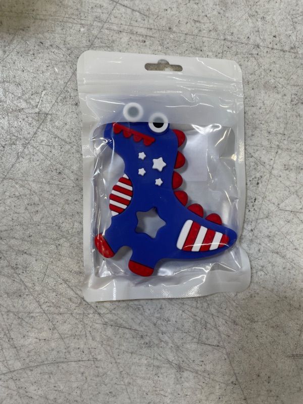 Photo 2 of 4th of July Silicone Baby Teething Toys for Babies 6-12 Months, Red White & Blue Dinosaur Baby Teether Toy Teething Pain Relief Baby Chew Toy 3 Months, Infant Toys for Boys Girls 4th of July Gifts