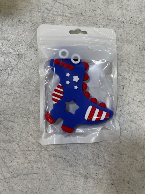 Photo 2 of 4th of July Silicone Baby Teething Toys for Babies 6-12 Months, Red White & Blue Dinosaur Baby Teether Toy Teething Pain Relief Baby Chew Toy 3 Months, Infant Toys for Boys Girls 4th of July Gifts
