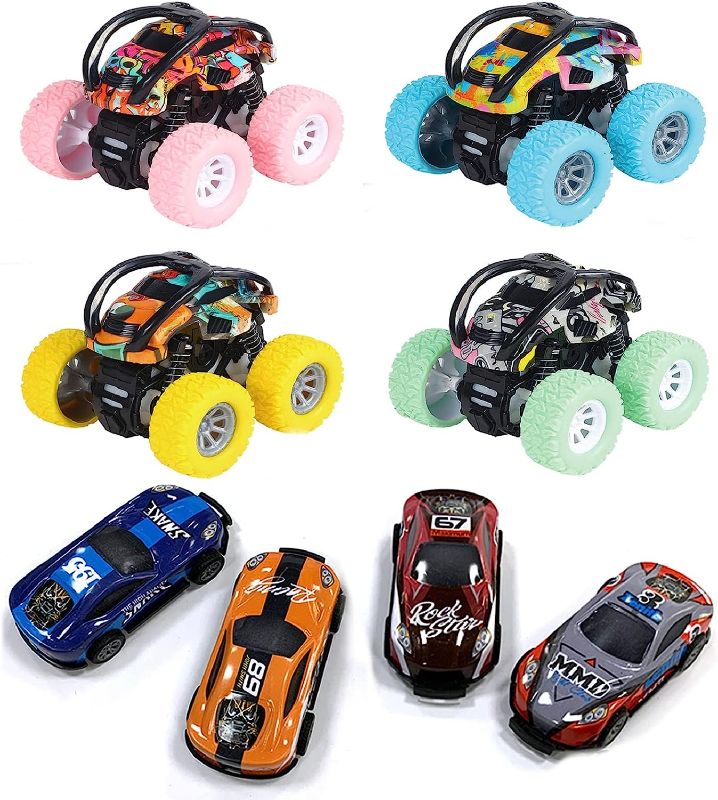 Photo 1 of 8 Pack Friction Powered Cars Vehicles Toys for Boys and Girls.4 Pack Rotating Stunt Car Toys,Vibration inertial car.4 Pack Mini Alloy Race car