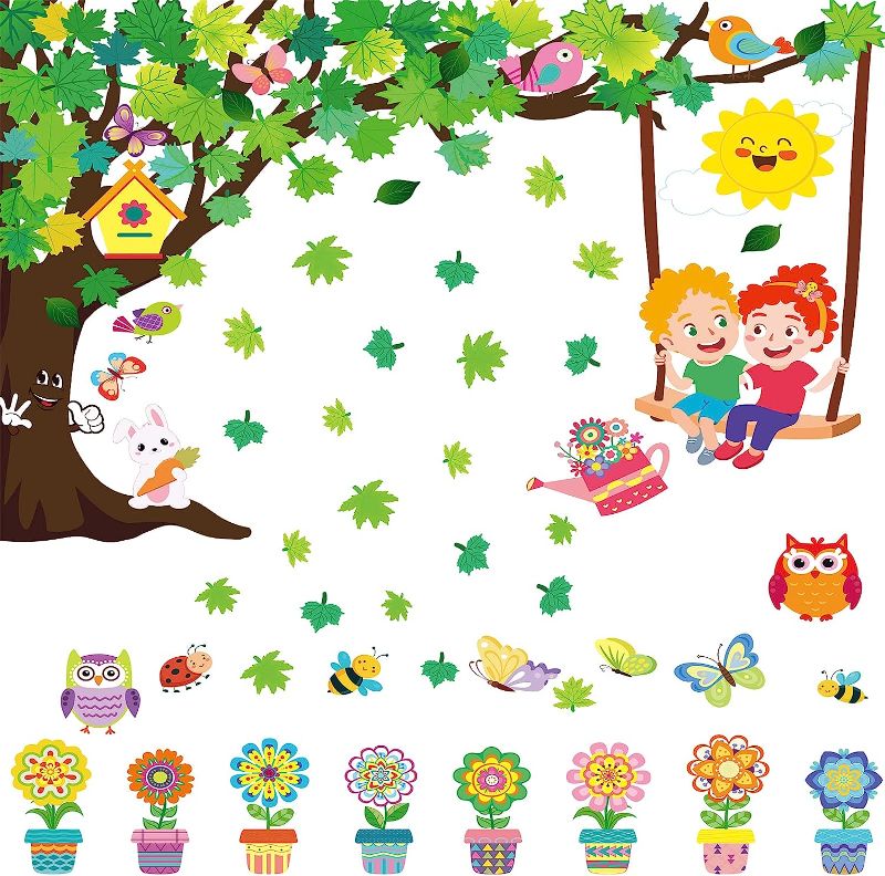 Photo 1 of 135 Pcs Bulletin Board Decoration Tree Bulletin Board Decoration Bulletin Board Tree Cutout Bunny Butterfly Flower Decorations for Classroom Home Wall Graduation Commencement Decor