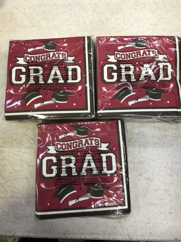 Photo 2 of 3 pack Graduation Party Disposable Paper Napkins for College High School Graduation 3-Ply 50 Pack ?maroon and black?