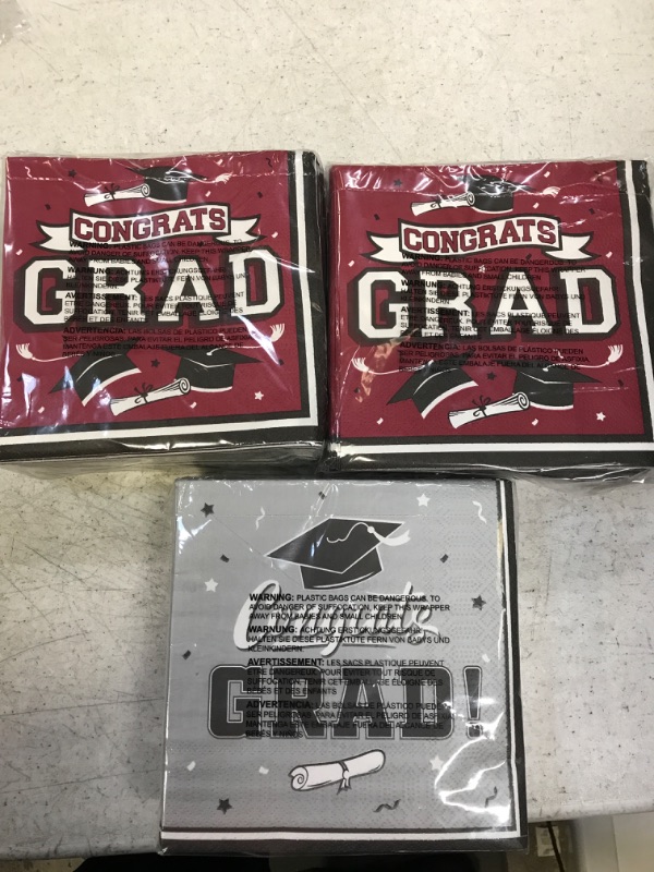 Photo 2 of 3 PACK Graduation Party Disposable Paper Napkins for College High School Graduation 3-Ply 50 Pack ?maroon, grey and black?