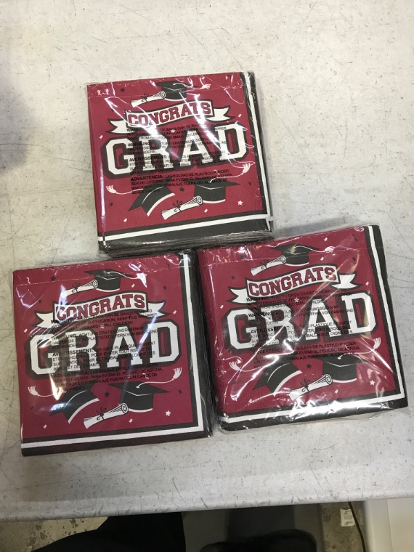 Photo 2 of 3 PACK Graduation Party Disposable Paper Napkins for College High School Graduation 3-Ply 50 Pack ?maroon and black?