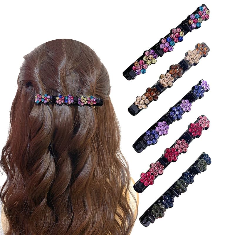 Photo 1 of 2 PACK 5PCS Sparkling Crystal Stone Braided Hair Clips, Rhinestones Hairpin Duckbill Clip with 3 Small Clips, Braided Hair Clip with Rhinestones for Women/Girls