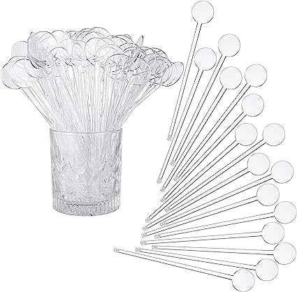 Photo 1 of 100 Pcs Cocktail Stirrers for Drinks Plastic Disc Top Swizzle Sticks Cake Pops Transparent Ball Coffee Beverage Stirrers Bar Drinks Mixing Rod for Home Shop Wedding Birthday Bridal Shower Parties