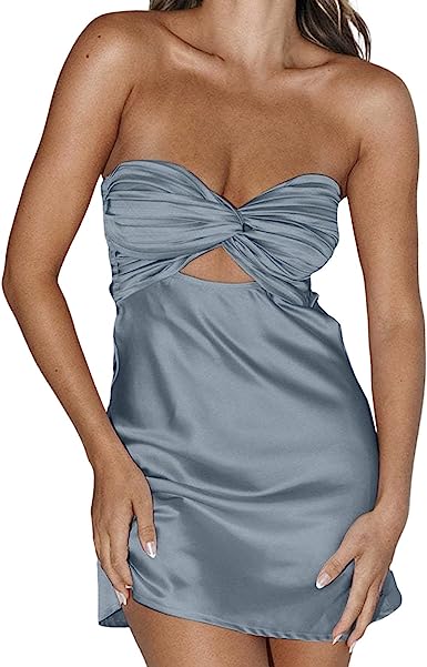 Photo 1 of European and American Women's Clothing Summer Dress Wrapped Chest Satin Dress Leaky Backpack S