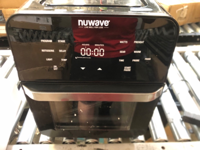 Photo 2 of Nuwave Brio Air Fryer Smart Oven, 15.5-Qt X-Large Family Size,SS Rotisserie Basket &-Skewer Kit, Reversible Ultra Non-Stick Grill Griddle Plate Included,Black
