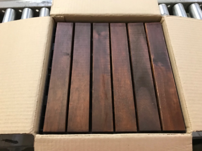 Photo 2 of Acacia Hardwood Interlocking Deck Tiles - Walnut Straight - 12"×12" 9pcs - Floor Tiles for Patio and Deck Use Natural Wood Outdoor Decking and Flooring, Rain and Weather Resistant, Heavy Duty 12"x12" 9pcs Walnut Straight