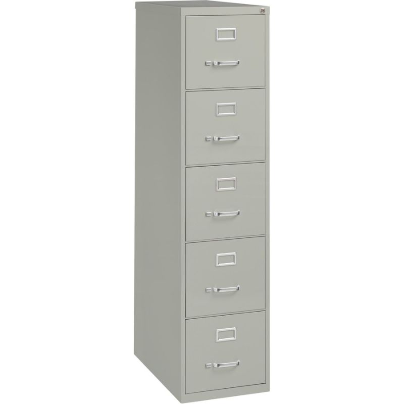 Photo 1 of Lorell Fortress Commercial Grade Vertical File Cabinet - 5-Drawer - 15" x 26.5" x 61.6" - 5 x Drawer(s) for File - Letter - Vertical - Security Lock, Ball-bearing Suspension, Heavy Duty - Light Gray - Steel - Recycled
