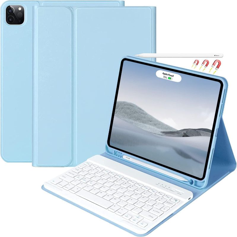 Photo 1 of iPad Pro 12.9 inch 2022 Case with Keyboard, Keyboard case (for 12.9-inch iPad Pro - 6th Generation, 5th/4th/3rd Generation) - Wireless Detachable - with Pencil Holder for 2022 iPad Pro 12.9 (Blue)