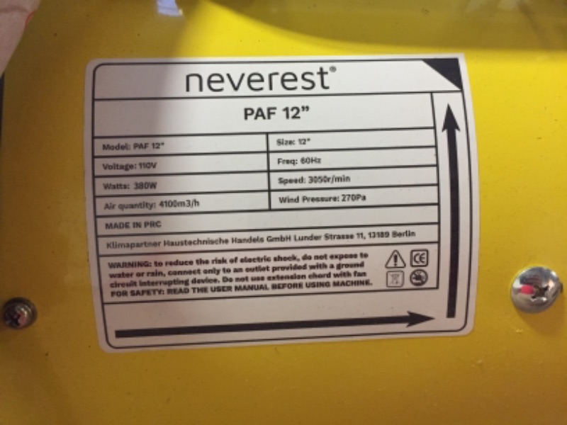 Photo 3 of Neverest - Portable Exhaust Fan with Hose Utility Blower 12 Inch with 32 Ft Strong PVC 2-ply Vinyl Ducting Hose and 2300 Cfm 3300 RPM 373 Pa 520 W Portable Air Blower Ventilator Fan
