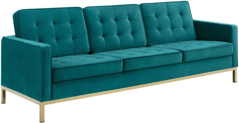 Photo 1 of Modway Loft Tufted Button Performance Velvet Upholstered Sofa in Gold Teal
