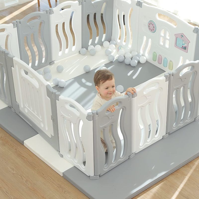 Photo 1 of Foldable Baby playpen Baby Folding Play Pen Kids Activity Centre Safety Play Yard Home Indoor Outdoor New Pen with Drawing Board?Gery?(White)
