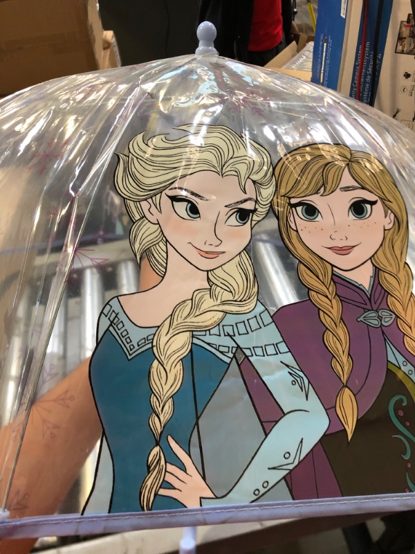 Photo 1 of ABG Accessories, Minnie Mouse, Frozen, Encanto and Paw Patrol Kids Clear Umbrella for Girls Rain Wear Ages 3-10 Frozen, Elsa & Anna