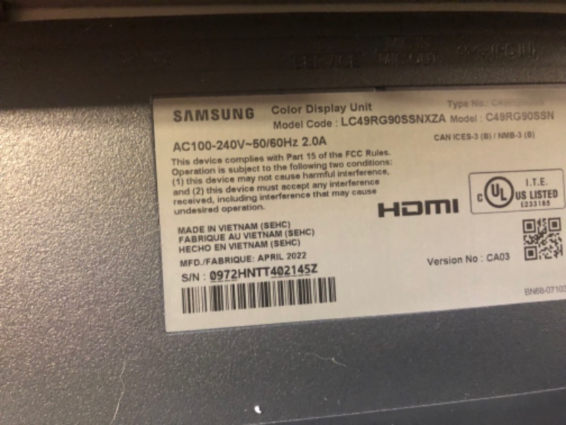 Photo 7 of SAMSUNG 49" S95UA Super Ultrawide Dual QHD Monitor, 4ms, QLED, HDR400, USB-C, USB Hub, 120Hz, Height Adjustable Stand, (LS49A950UINXZA) 2022, Charcoal Black
