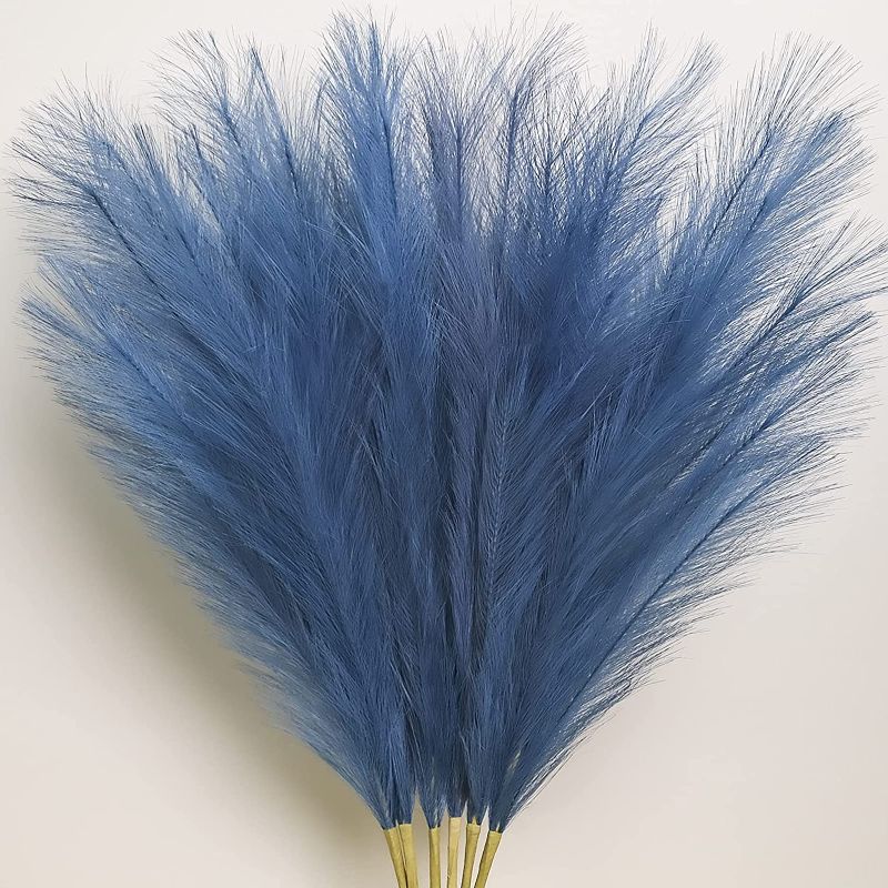 Photo 1 of 6PCS Pampas Grass Decor Tall 32.7" Faux Pampas Grass Fluffy Large Artificial Pompous Grass Branches Plants for Vase Filler Home Boho Decoration Blue 2 PACK 
