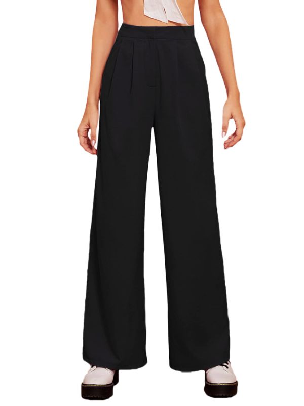 Photo 1 of Floerns Women's Casual High Waisted Pleated Wide Leg Palazzo Pants Trousers X-Large Black