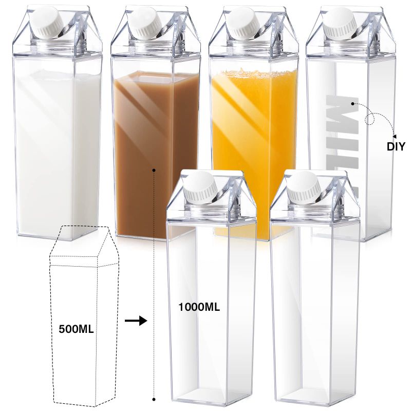 Photo 1 of 1 count Clear Milk Carton Water Bottle 1000 ml/ 34 Oz Portable Milk Container Reusable Cute Plastic Milk Bottles for Juice Tea Jug Travel Camping Climbing Sports Outdoor Activities Drinking 
