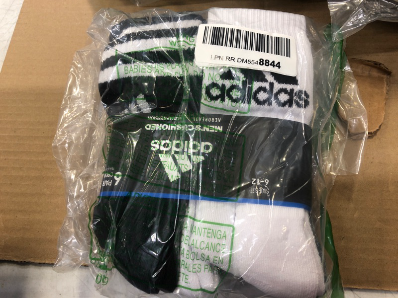 Photo 2 of adidas Men's Athletic Cushioned Mixed Graphics Crew Socks with Arch Compression for a Secure Fit (6-Pair) Large White/Black/Heather Grey