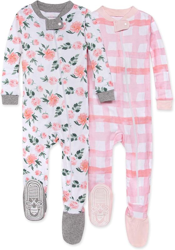 Photo 1 of 18m--Burt's Bees Baby Baby Girls Pajamas, Zip Front Non-Slip Footed Sleeper Pjs, 100% Organic Cotton
