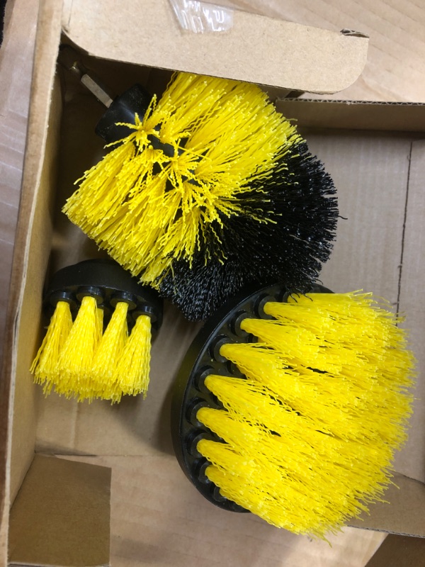 Photo 2 of ABN Yellow Power Scrubber Drill Brush Set for 1/4in Drive - 3 Piece Medium Bristle - Tile Cleaner, Tub Scrubber, Detailing Brush Set  
