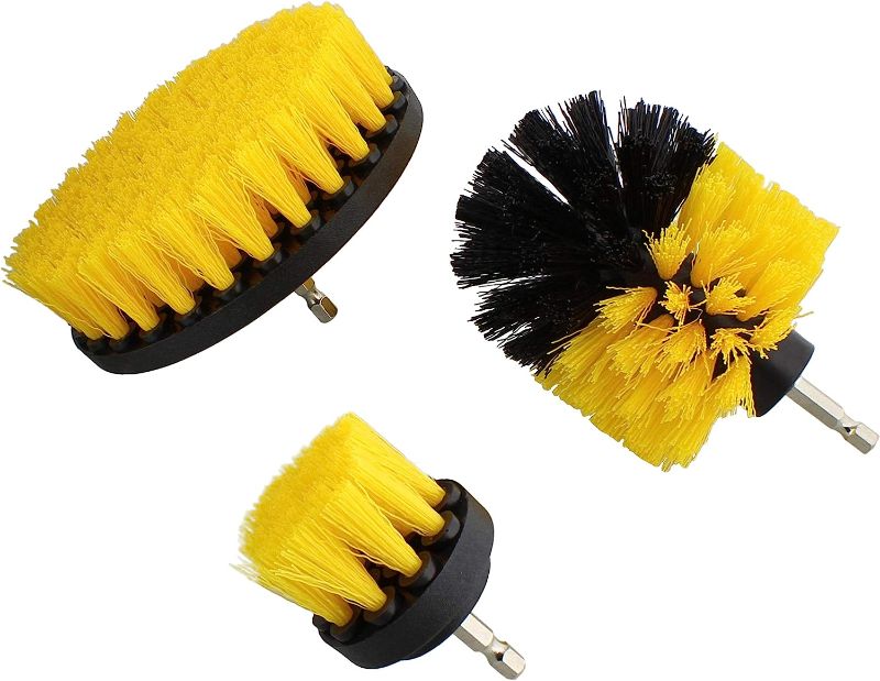 Photo 1 of ABN Yellow Power Scrubber Drill Brush Set for 1/4in Drive - 3 Piece Medium Bristle - Tile Cleaner, Tub Scrubber, Detailing Brush Set  
