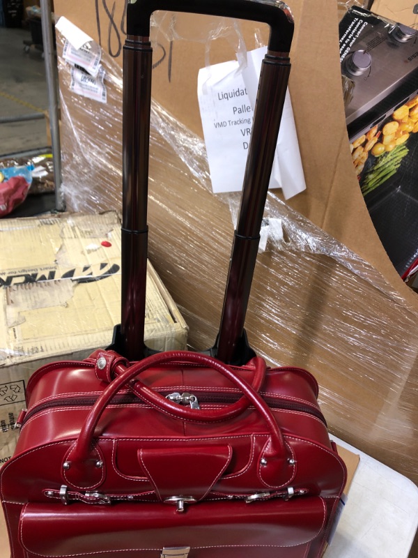 Photo 3 of McKleinUSA W Series, Roseville, Top Grain Cowhide Leather, 15" Leather Fly-Through Checkpoint-Friendly Patented Detachable -Wheeled Ladies' Laptop Briefcase, Red (96646), 18"x8.75"x14.5" Wheeled Detachable Briefcase Red