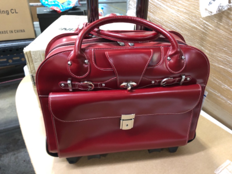 Photo 2 of McKleinUSA W Series, Roseville, Top Grain Cowhide Leather, 15" Leather Fly-Through Checkpoint-Friendly Patented Detachable -Wheeled Ladies' Laptop Briefcase, Red (96646), 18"x8.75"x14.5" Wheeled Detachable Briefcase Red